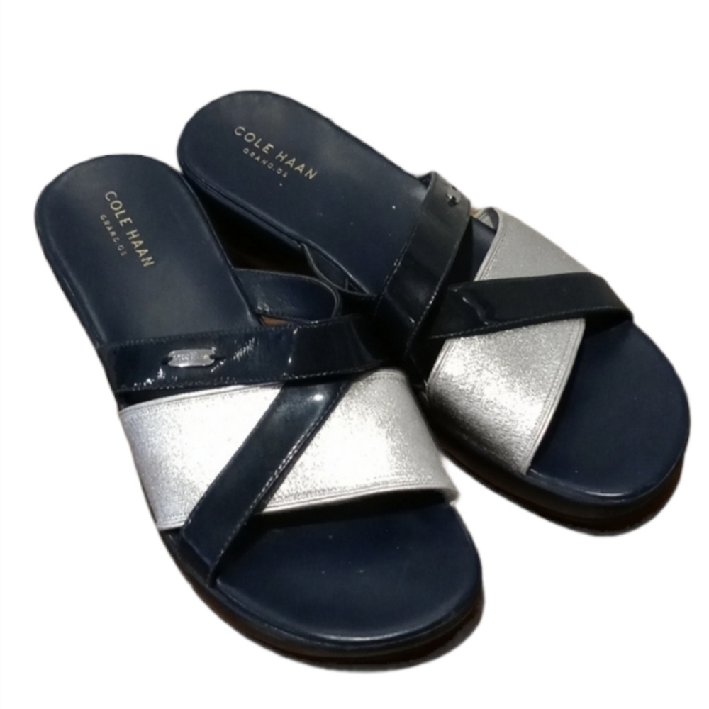 Cole Haan sandal 7.5 blue and silver 2 inch heel